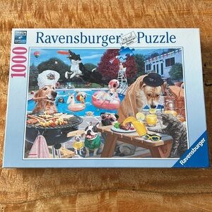 Ravensburger 1,000 Piece Puzzle with Playful Dogs Poolside and Vibrant Colors